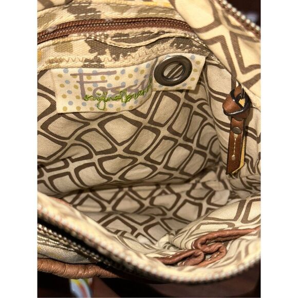 Spacious FOSSIL KEYPER Canvas & Leather LINEN / TAN / LEMON Crossbody‎ Messenger - Picture 10 of 13